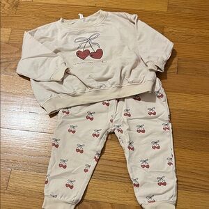 Quincy Mae Cream Cherry Print Kids Set
